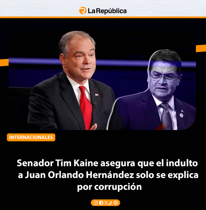 Senador Tim Kaine asegura que el indulto  a Juan Orlando Hernández solo se explica  por corrupción - Cover Image